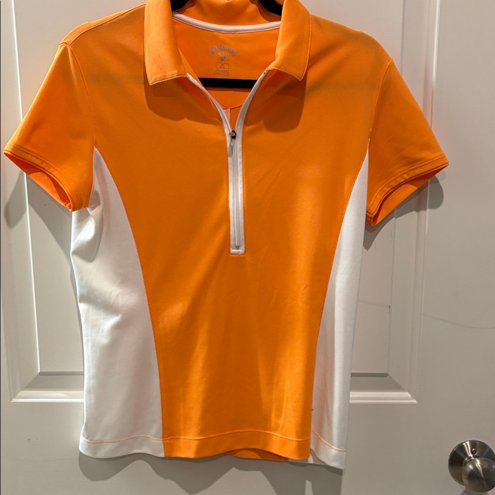 EUC-Callaway Orange and White Polo Golf Shirt with moisture-wicking fabric, M